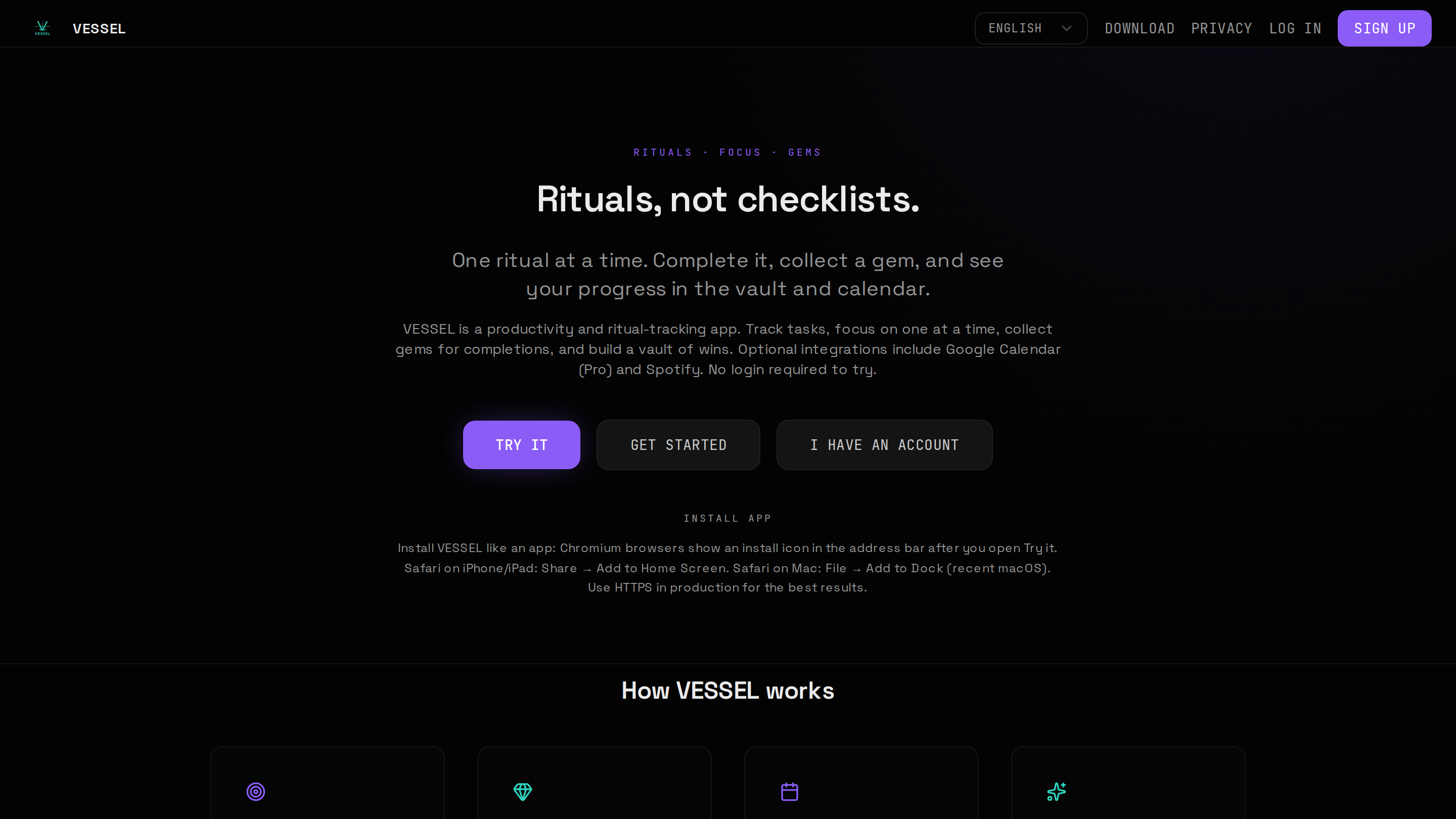 Vessel — live site preview